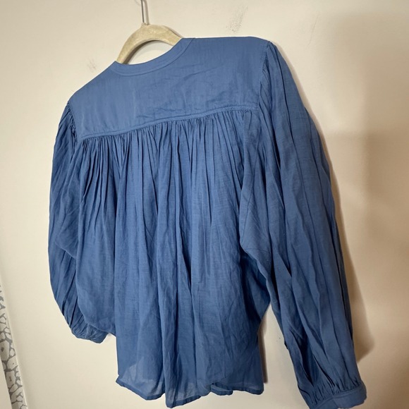 Madewell Blue Balloon Sleeve Top Button Front Top Size Large 2025 Style - Picture 15 of 16